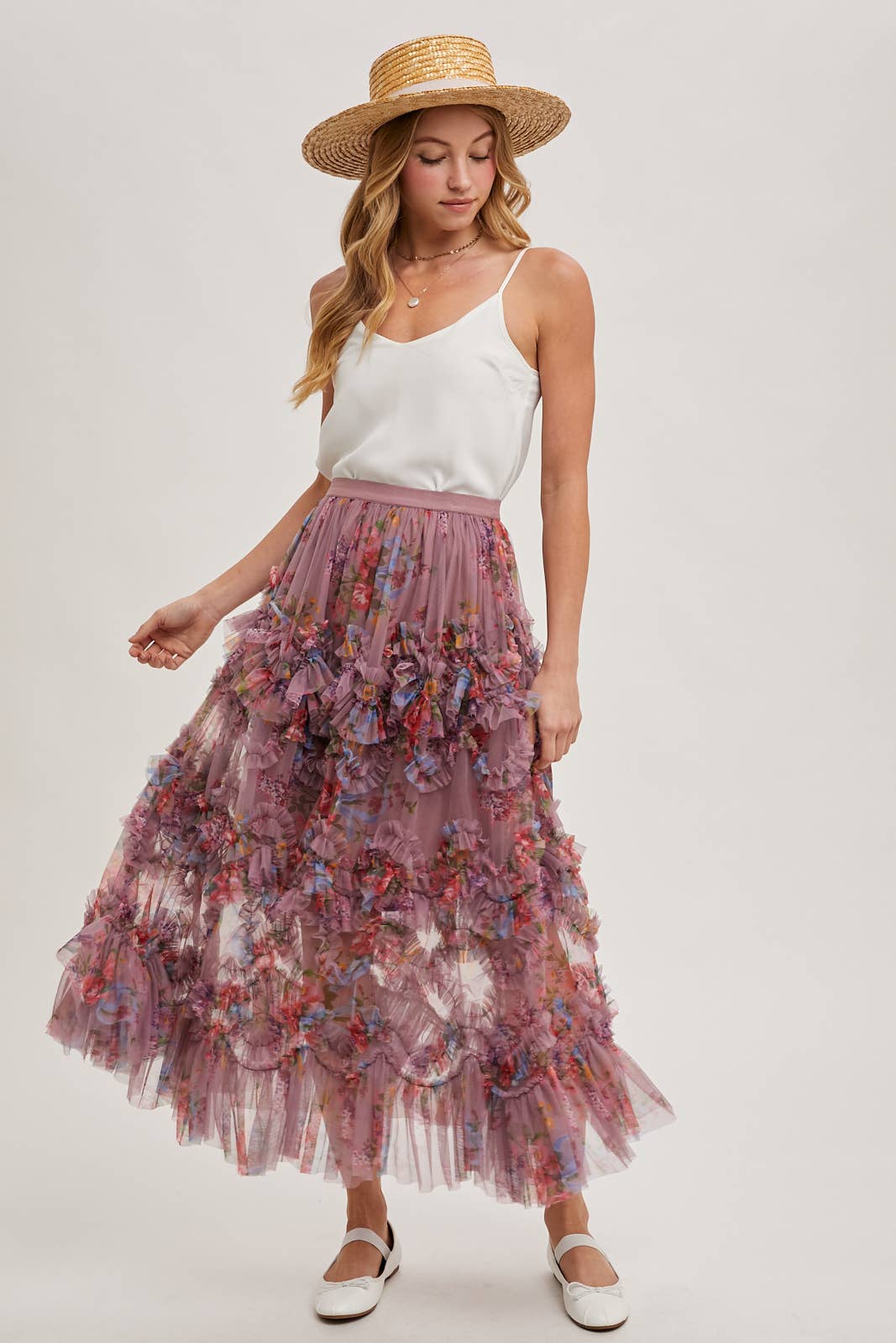 Fiorita Ruffled Midi Skirt - Mauve