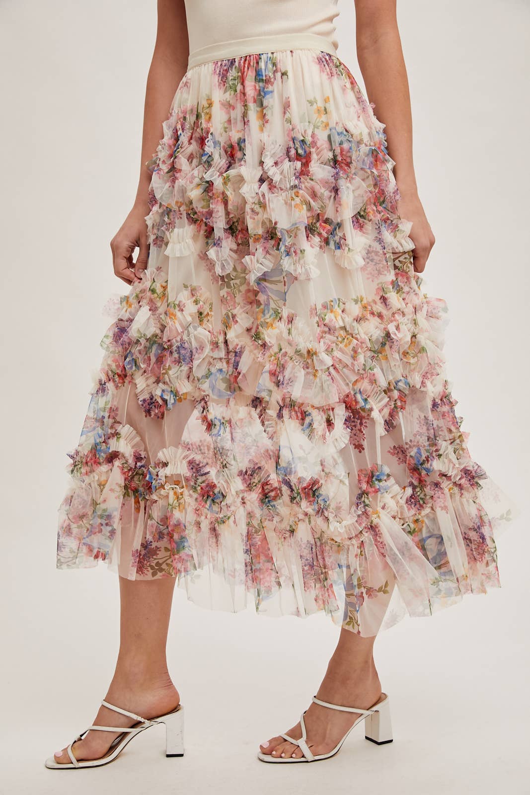 Fiorito ruffled midi skirt - Ecru