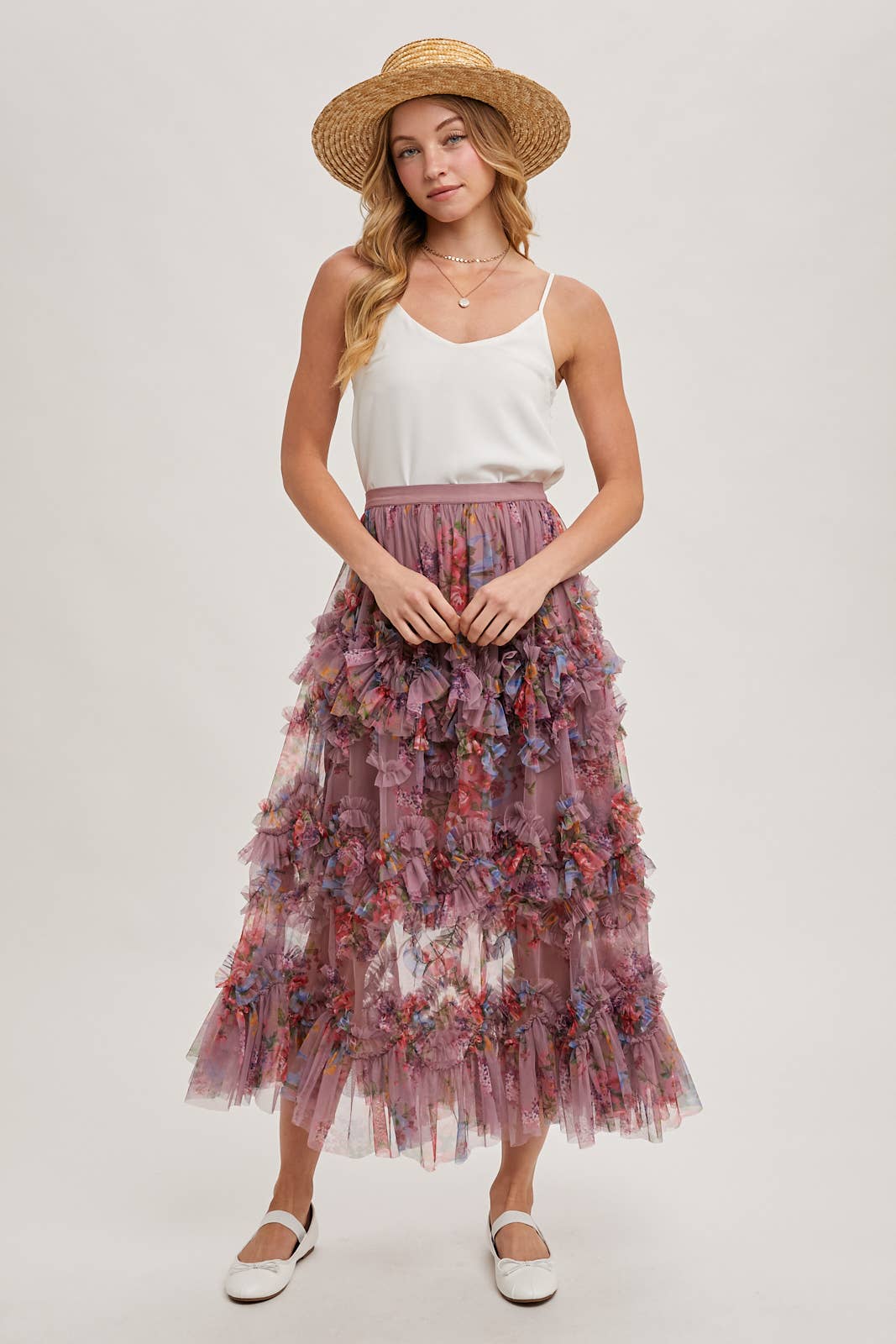 Fiorita Ruffled Midi Skirt - Mauve