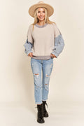 Rosa Dolce Denim Sleeve Sweater - Gray