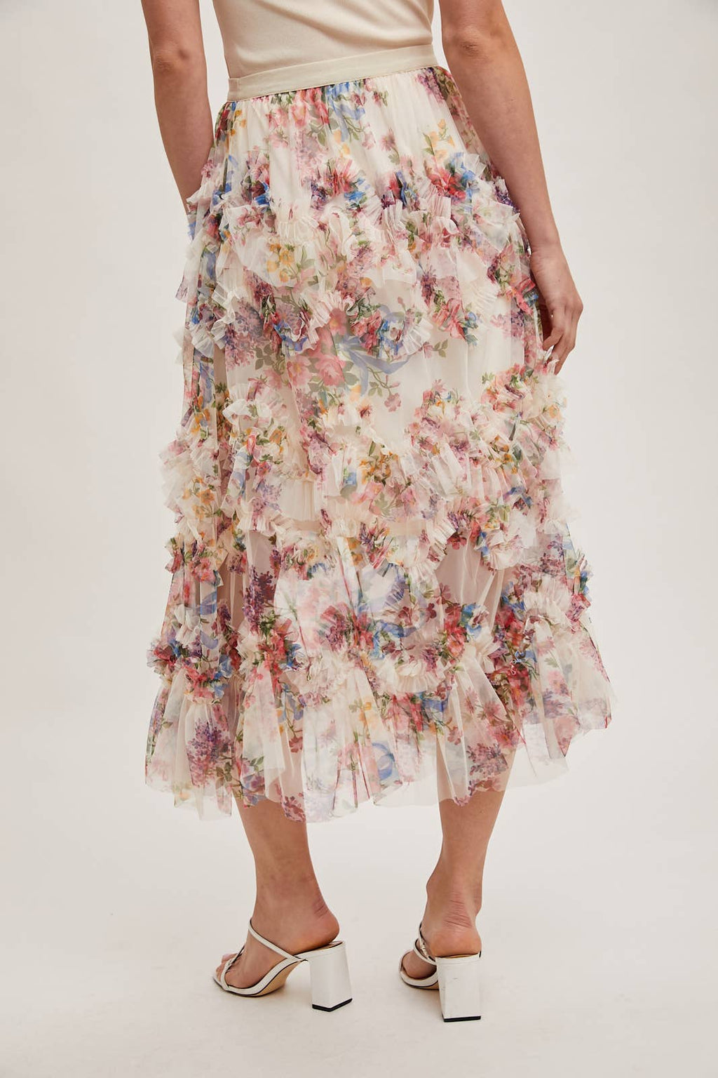Fiorito ruffled midi skirt - Ecru