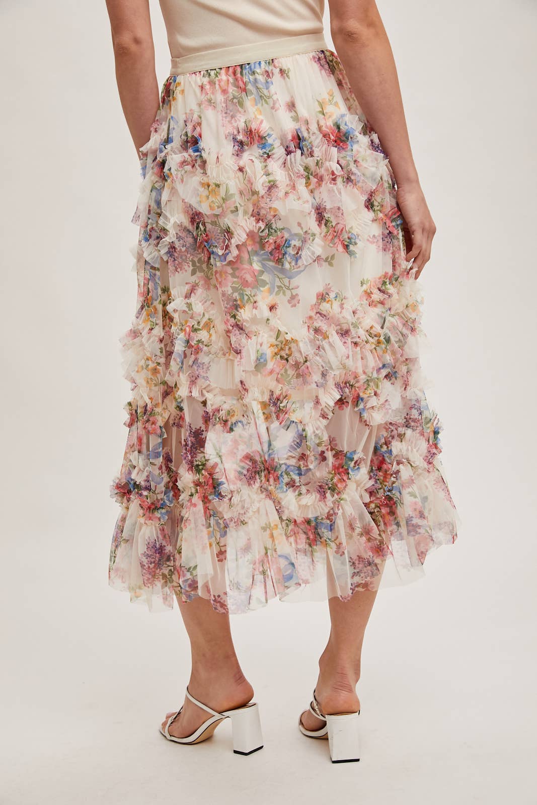 Fiorito ruffled midi skirt - Ecru
