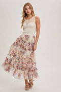 Fiorito ruffled midi skirt - Ecru