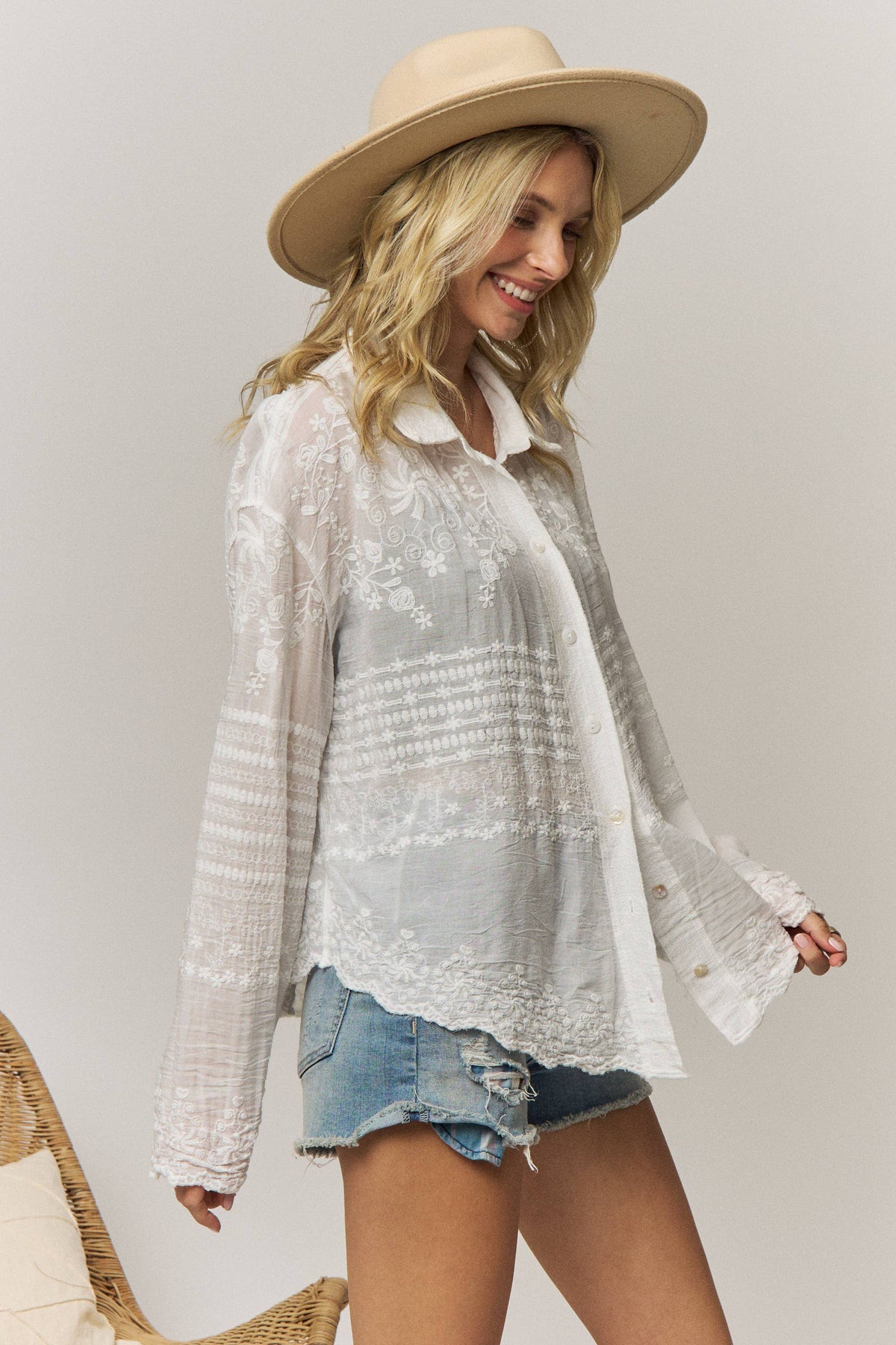 Serene Sheer Button-Down Blouse