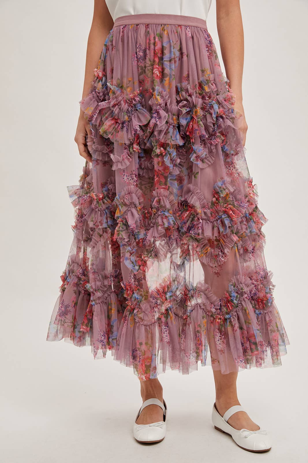Fiorita Ruffled Midi Skirt - Mauve