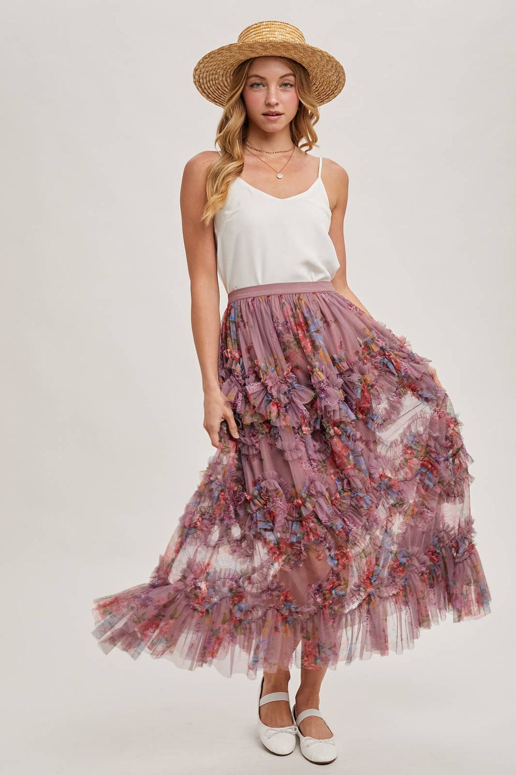 Fiorita Ruffled Midi Skirt - Mauve