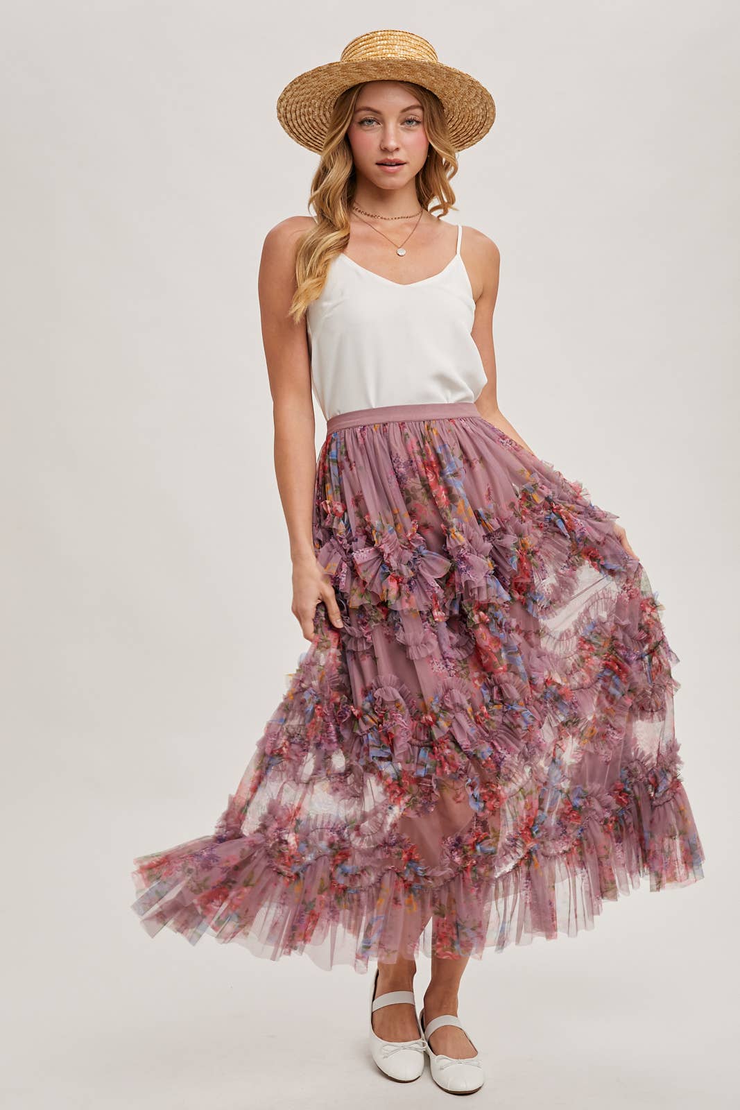 Fiorita Ruffled Midi Skirt - Mauve
