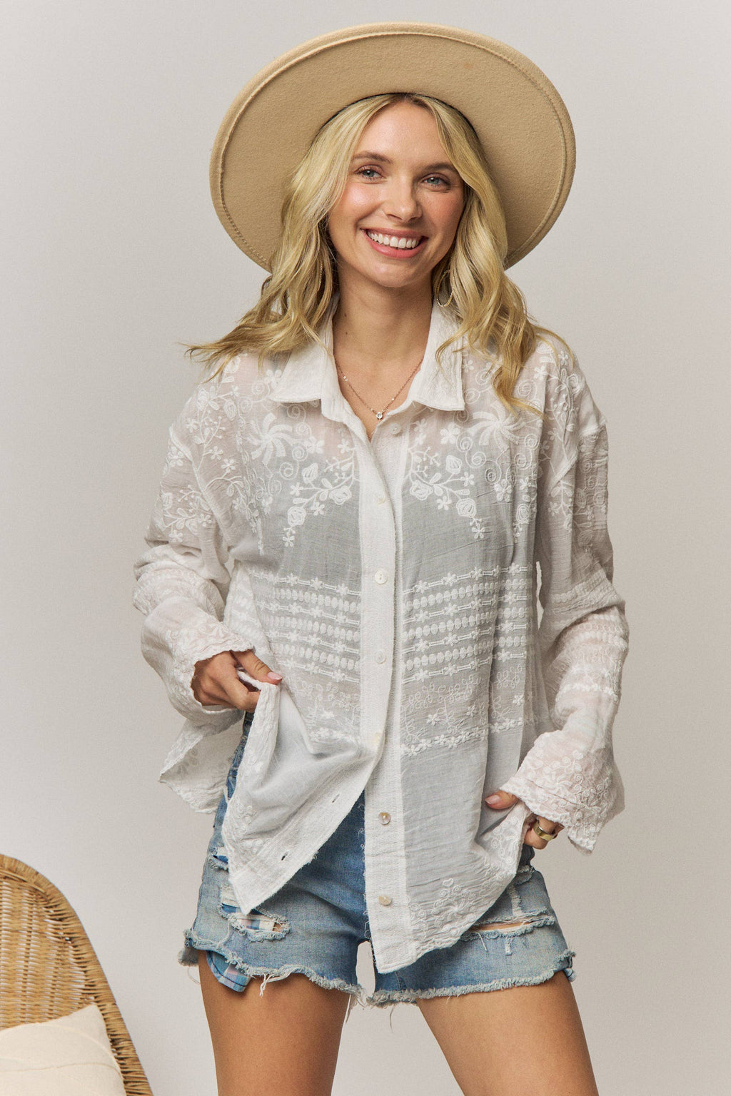 Serene Sheer Button-Down Blouse